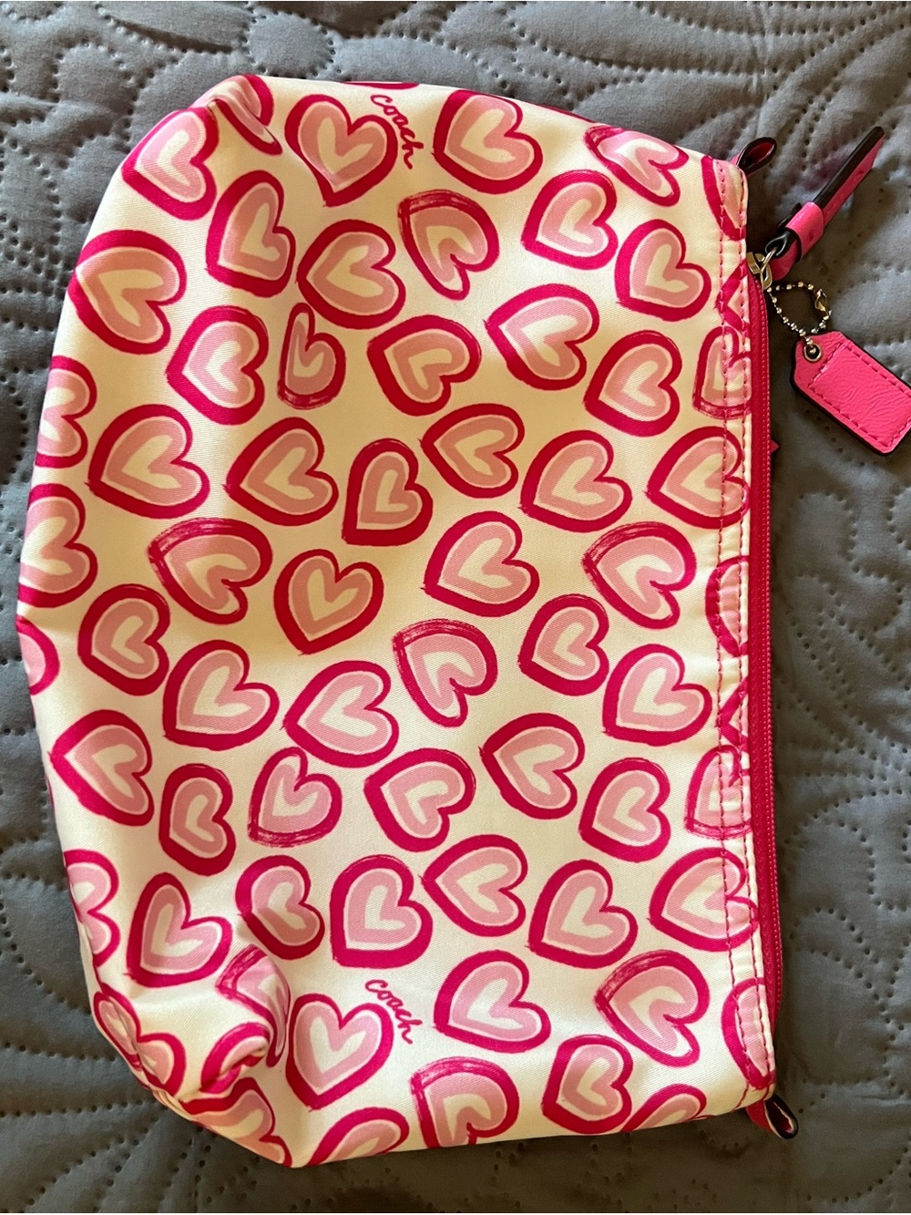 Coach Pink & Cream Heart-Print Cosmetic Pouch - Picture 2 of 4